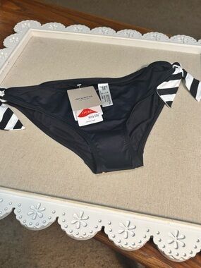 Amoena Black Bathing Suit Bottom With Striped Side Ties. NWT. Woman’s size 6